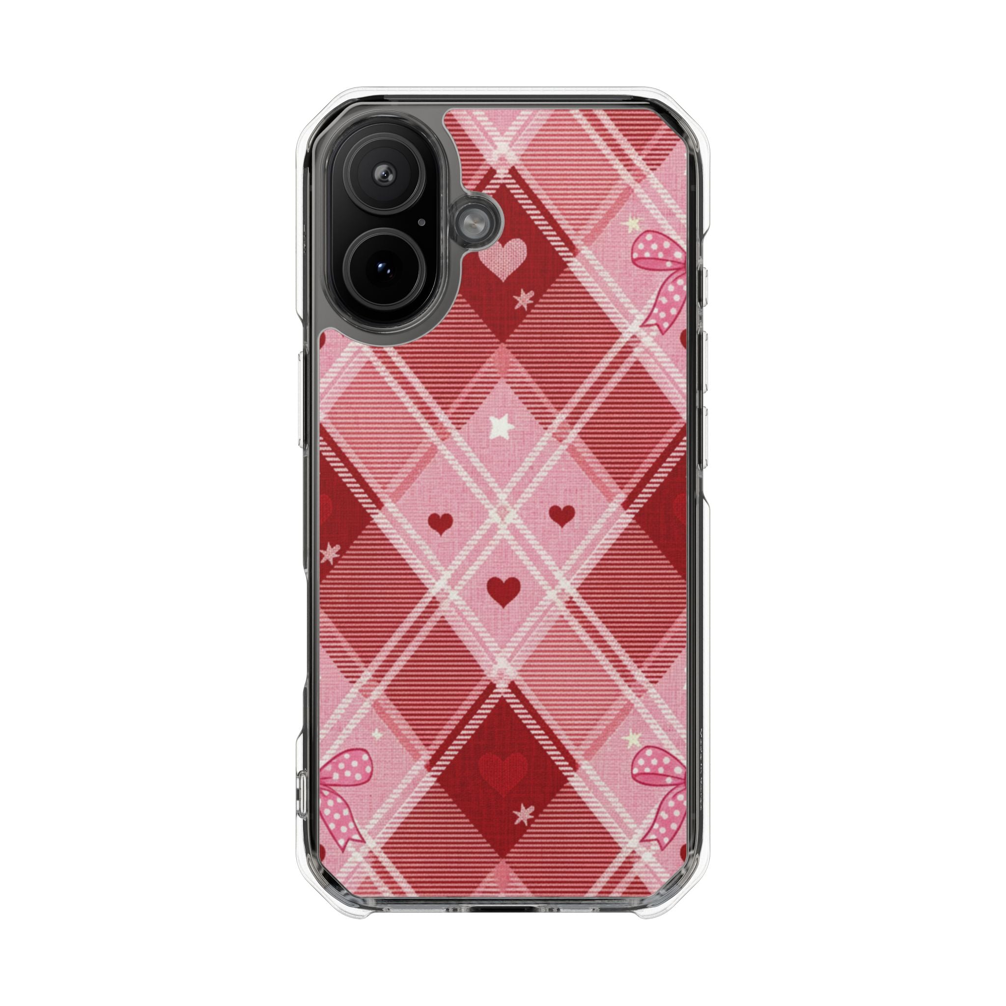 Heart Plaid coquette clear magsafe case design
