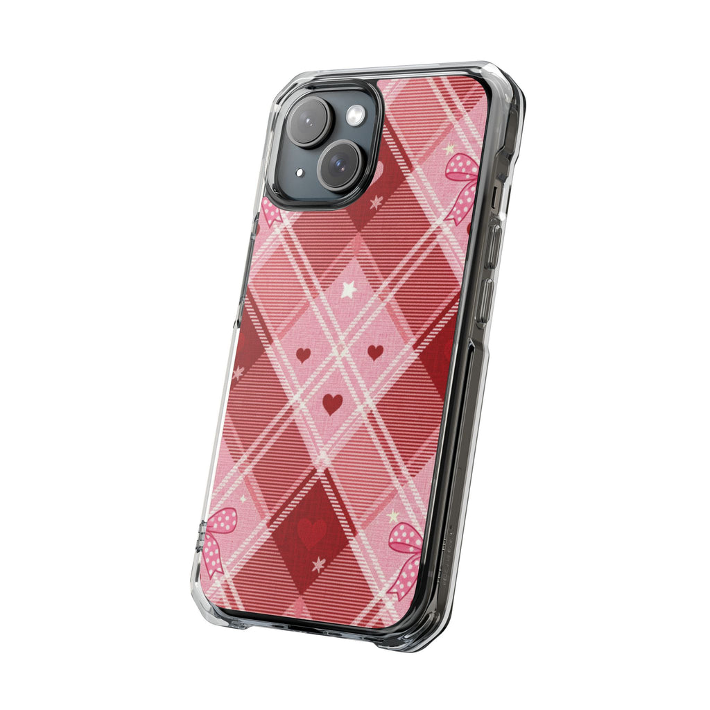 Heart Plaid coquette clear magsafe case design