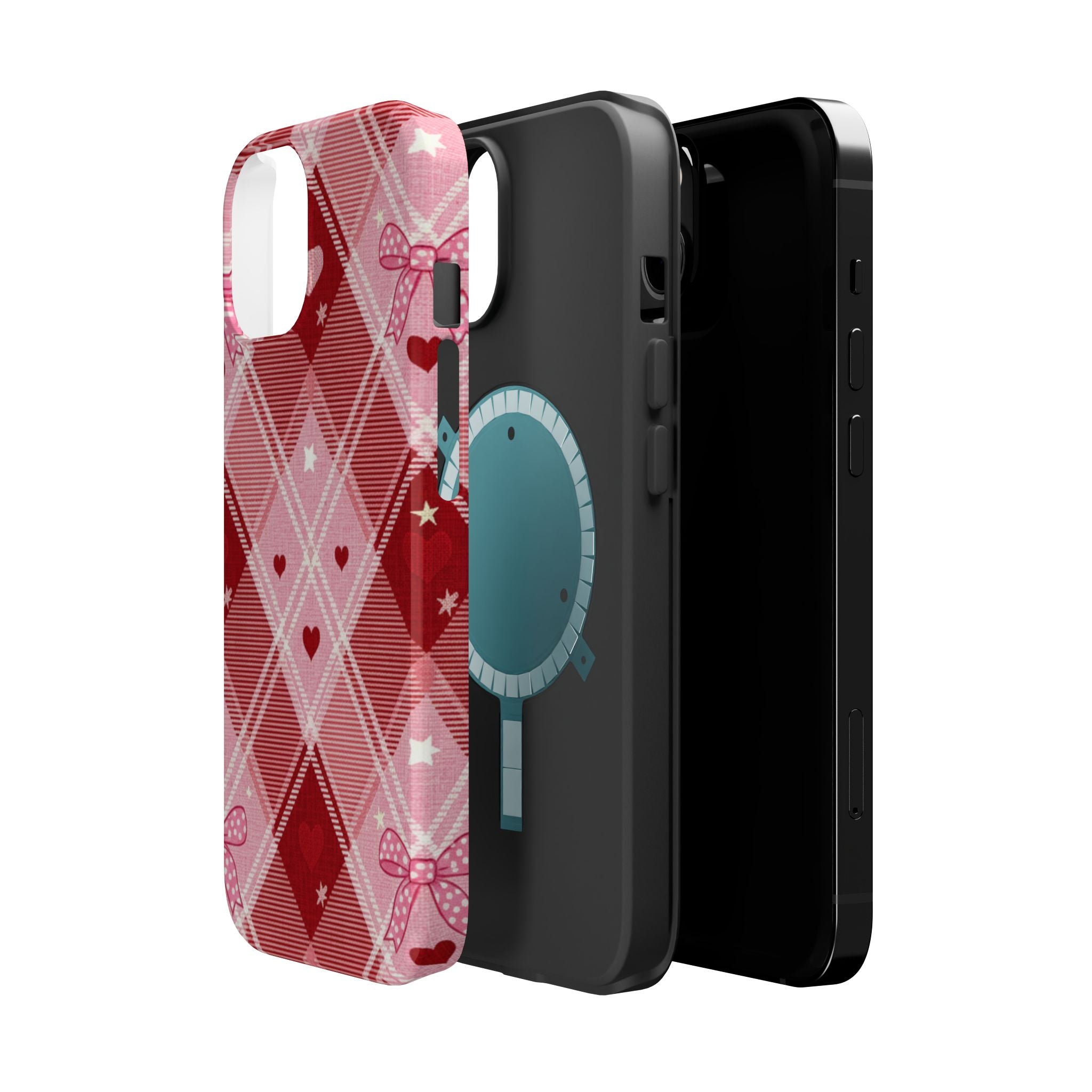 Heart Plaid coquette tough magsafe case design