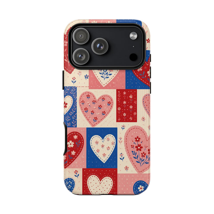 Patchwork Hearts phone case design