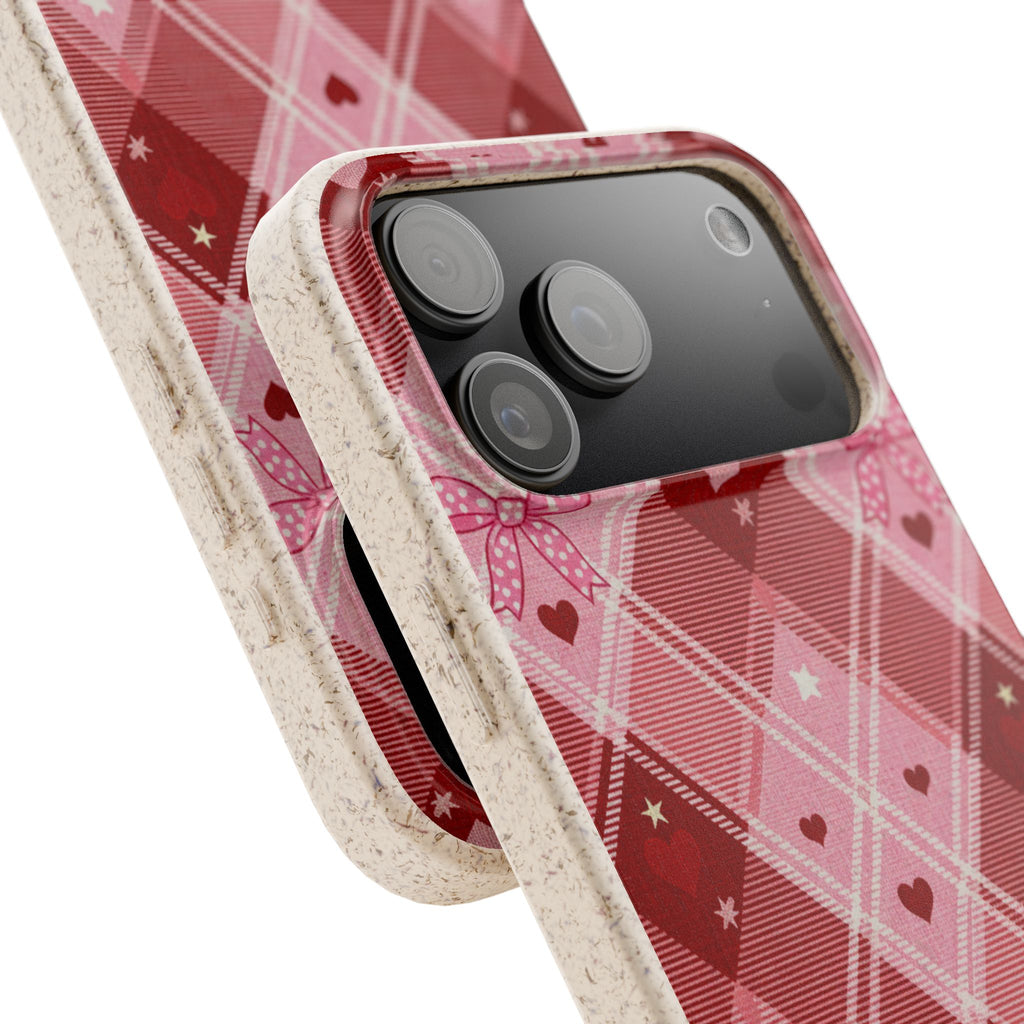 Heart Plaid coquette biodegradable case design