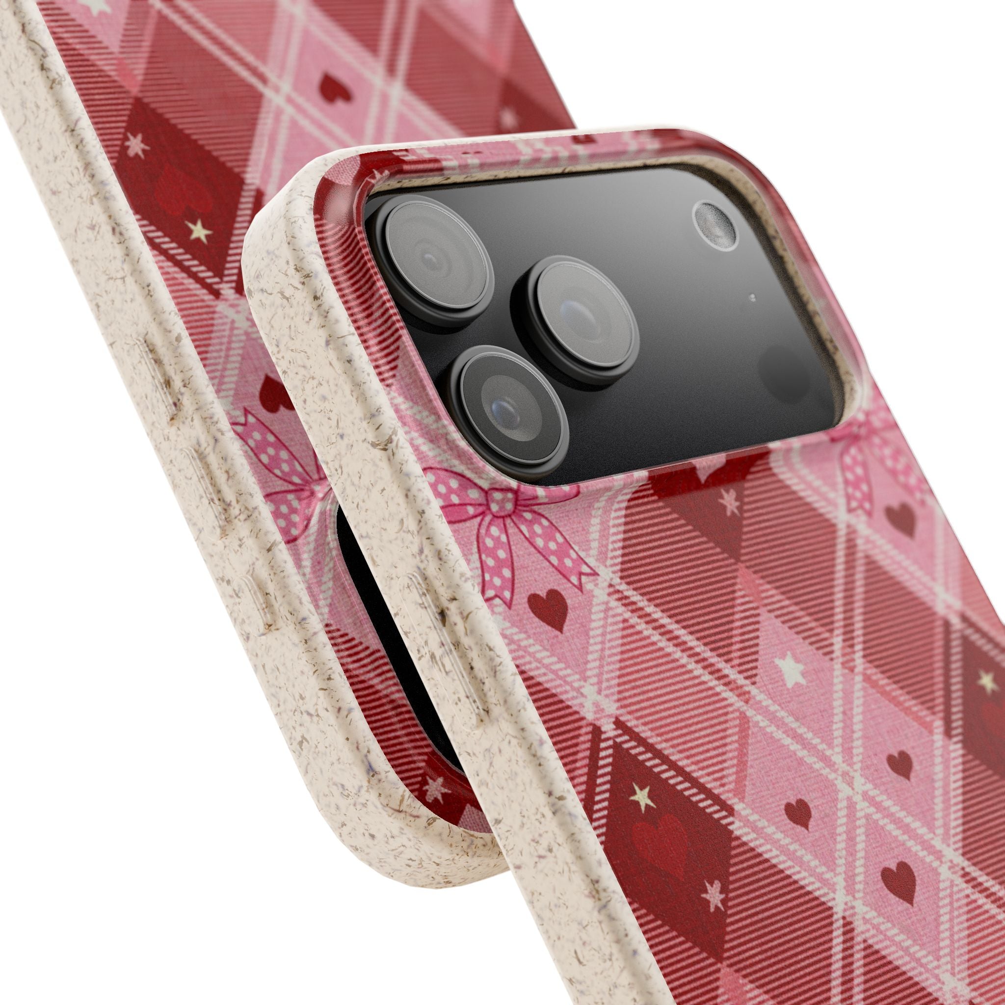 Heart Plaid coquette biodegradable case design