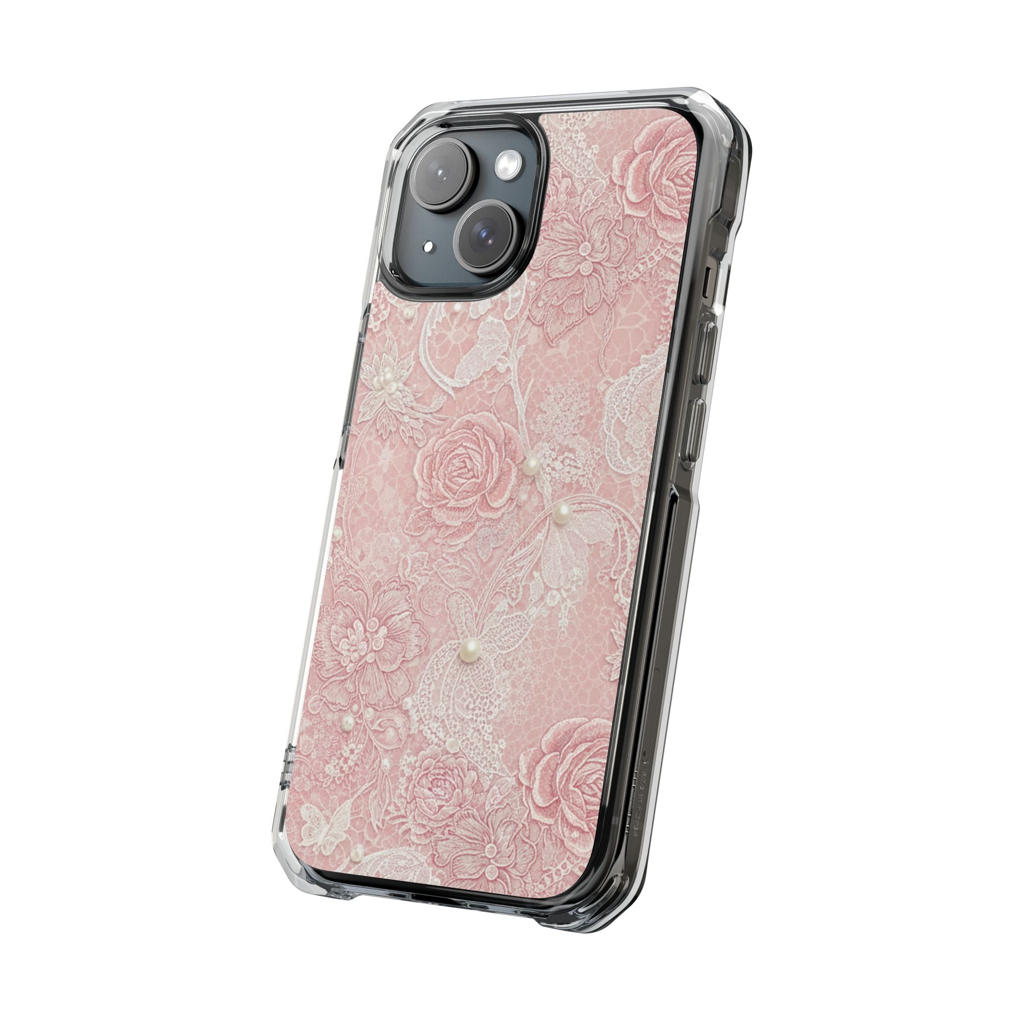 Lace Roses floral clear magsafe case design