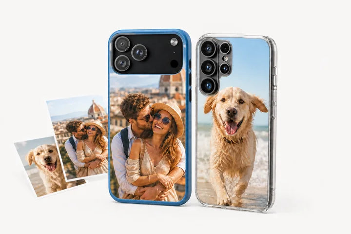 Two personalized GoCraftly phone cases created with favorite photos