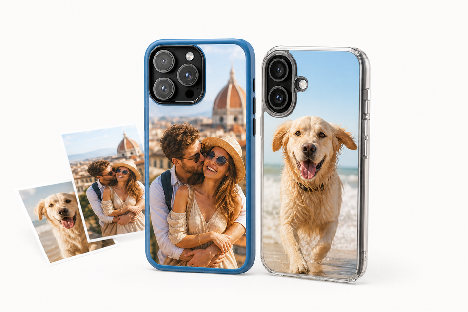 Two personalized GoCraftly phone cases created with favorite photos